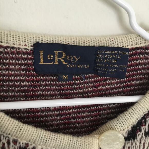 LeROY Women's Knitwear Beige Tan Aztec Native Mohair Tunic Cardigan Sweater Sz M - Picture 2 of 9